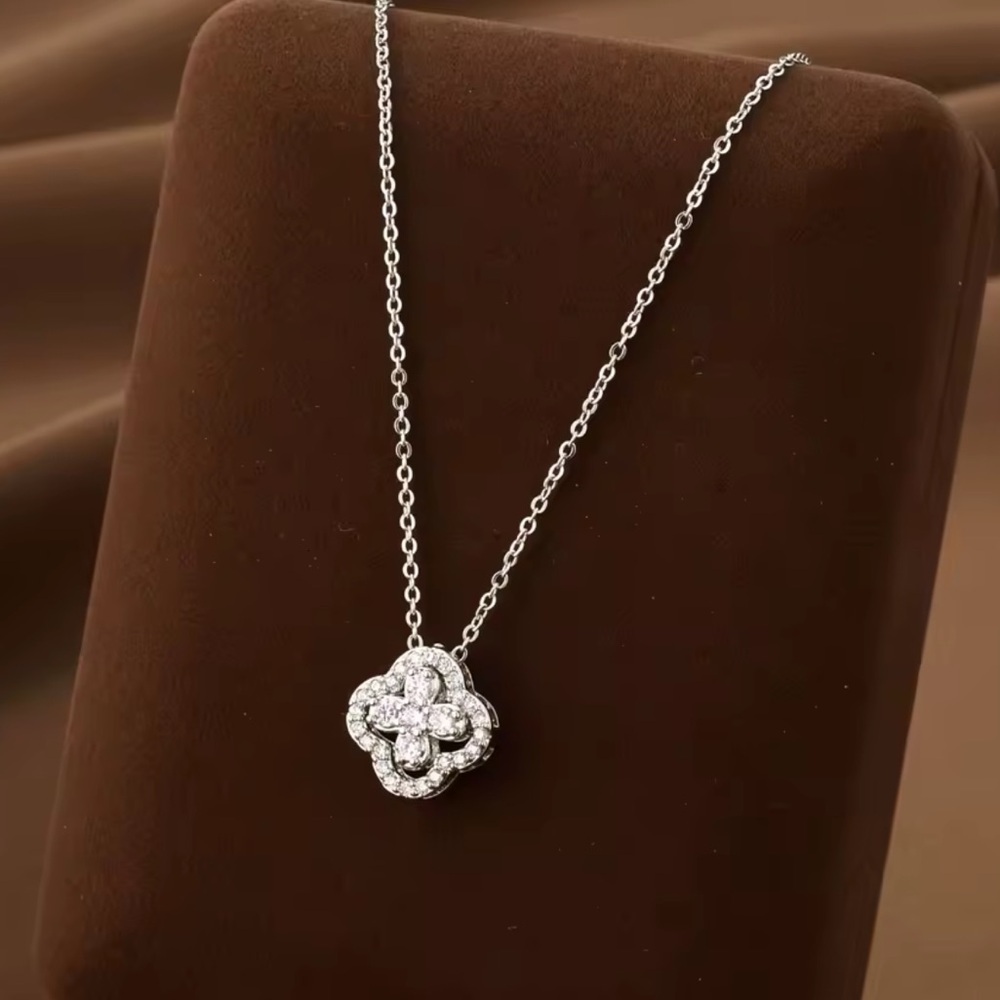Luxury Alhamba clover Silver color Pendant Necklace 4 in 1 necklace